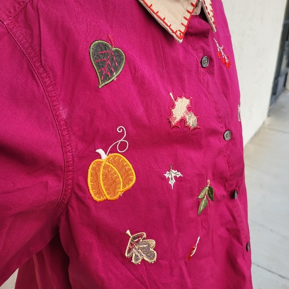 Vintage Fall Theme Embroidered Button Up - Picture 8 of 10